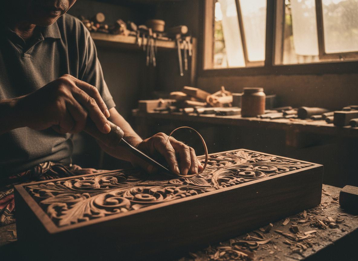 Wood carving artisan detail